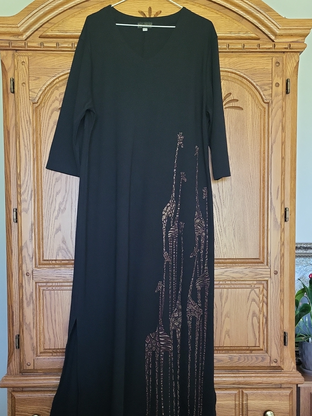 Picadilly Fashion Black Maxi Dress with Copper Giraff Print